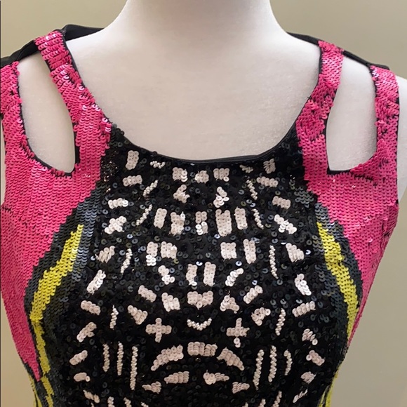 Marciano sequined beaded sleeveless cocktail dress black classy formal fitted - Picture 7 of 8